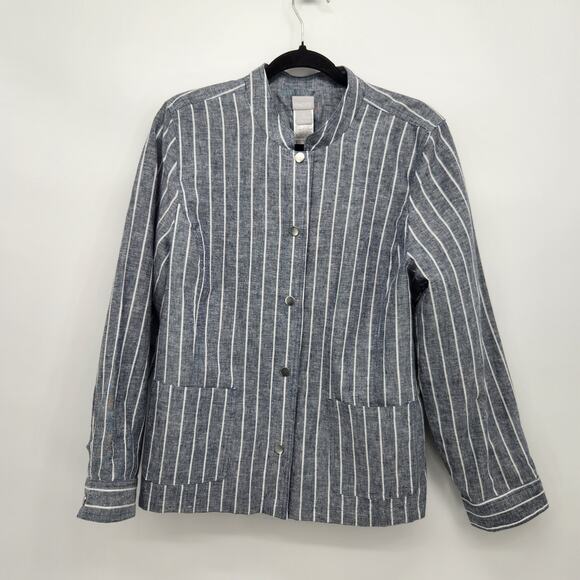 NWT Chico's Reversable Linen Indigo Stripe Jacket  Women's 2 (Large 12) - Picture 1 of 15